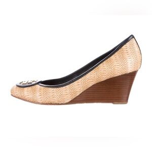 Tory Burch Sally Raffia Navy Closed-Toe Wedges Preppy Designer Size 10